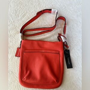 Leather Crossbody Bag in Bright Fiesta Coral Color